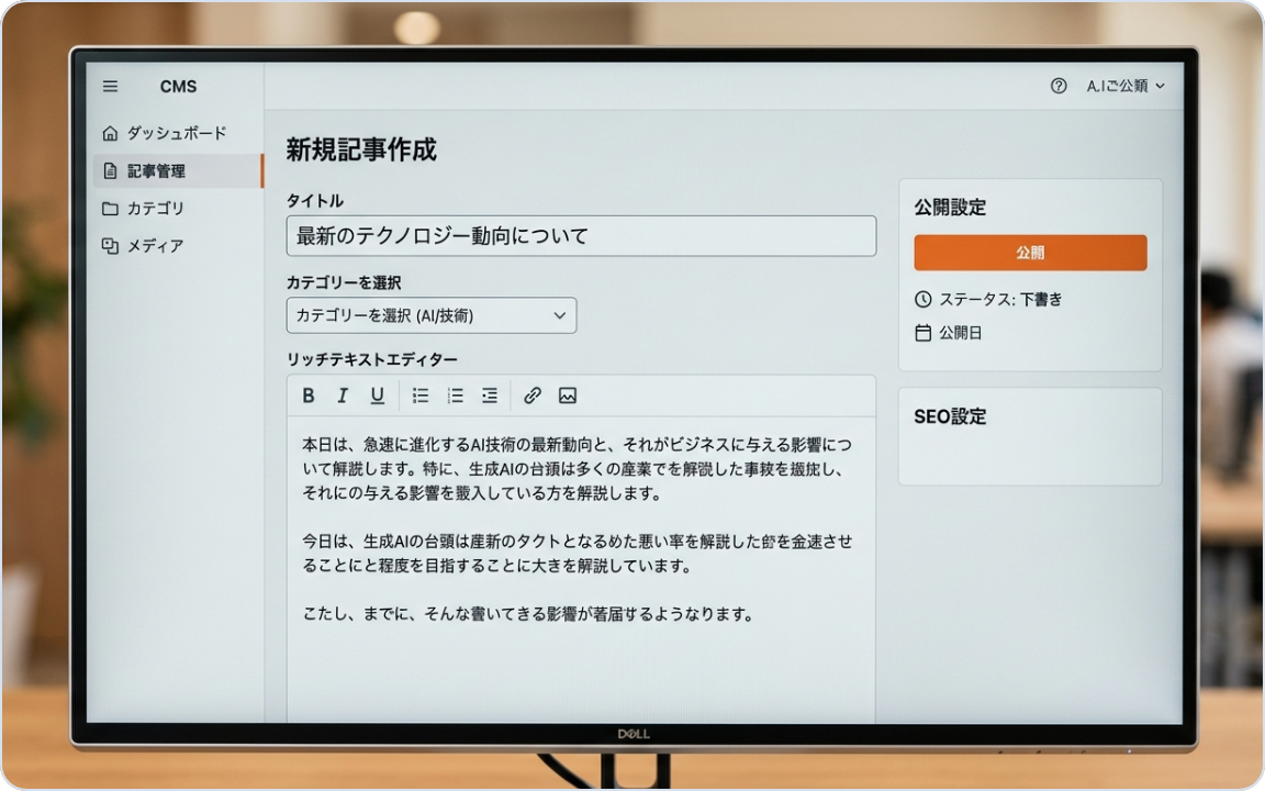 CMS付きホームページの更新・管理機能